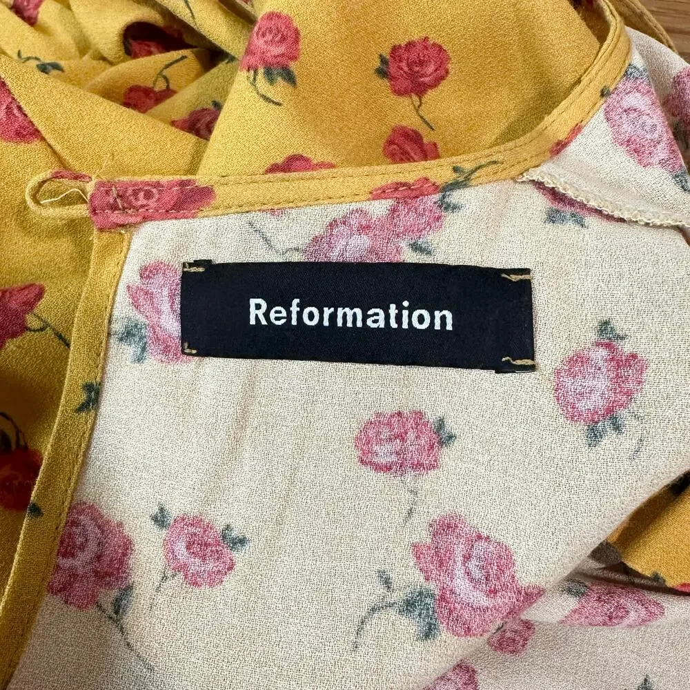 REFORMATION Josephine Midi Dress Floral Puff Long Sleeve Crew Neck Maxi, Amelia - Picture 14 of 15